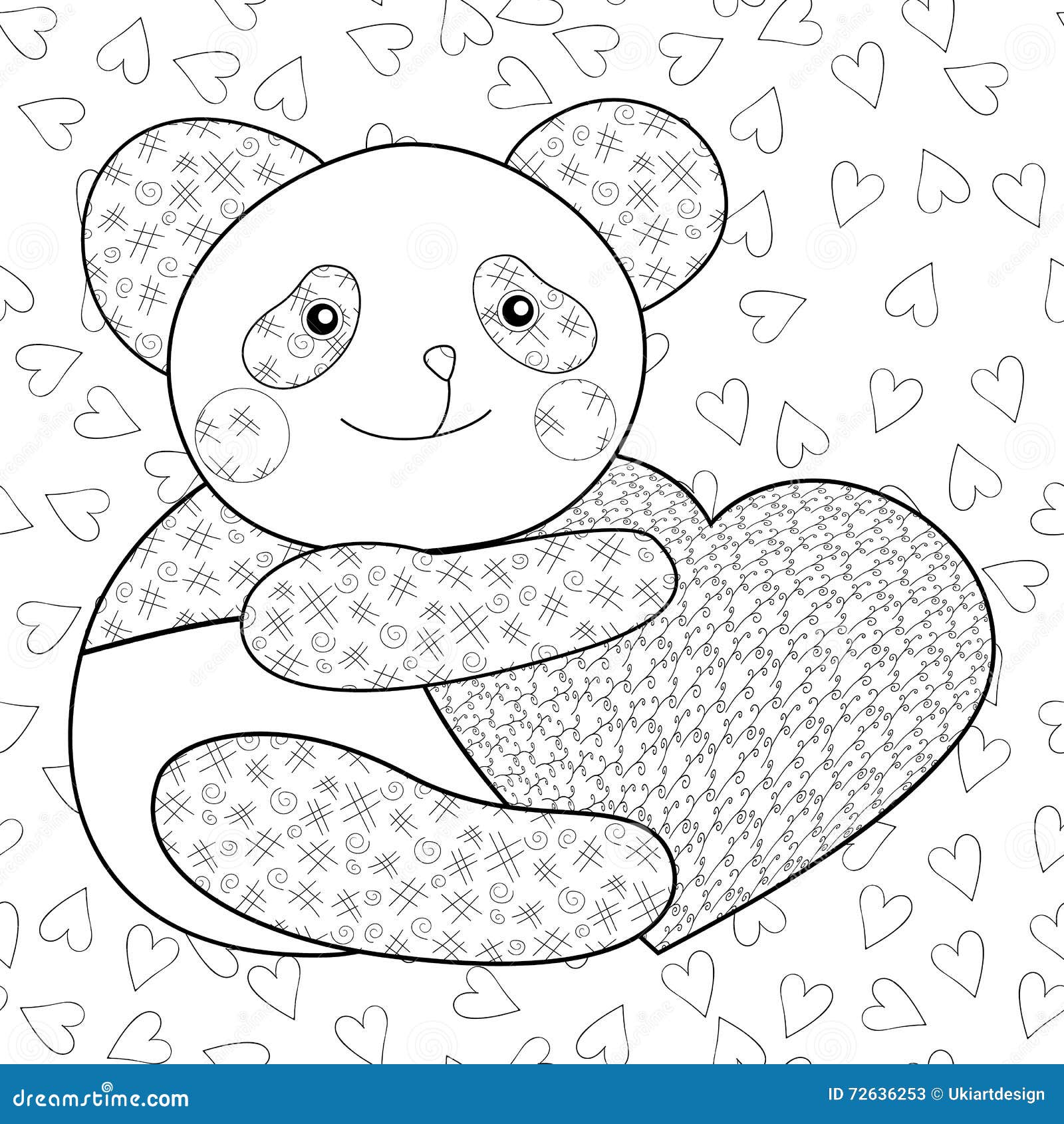 Panda Com a Página Do Livro Para Colorir Da Criança Do Coração