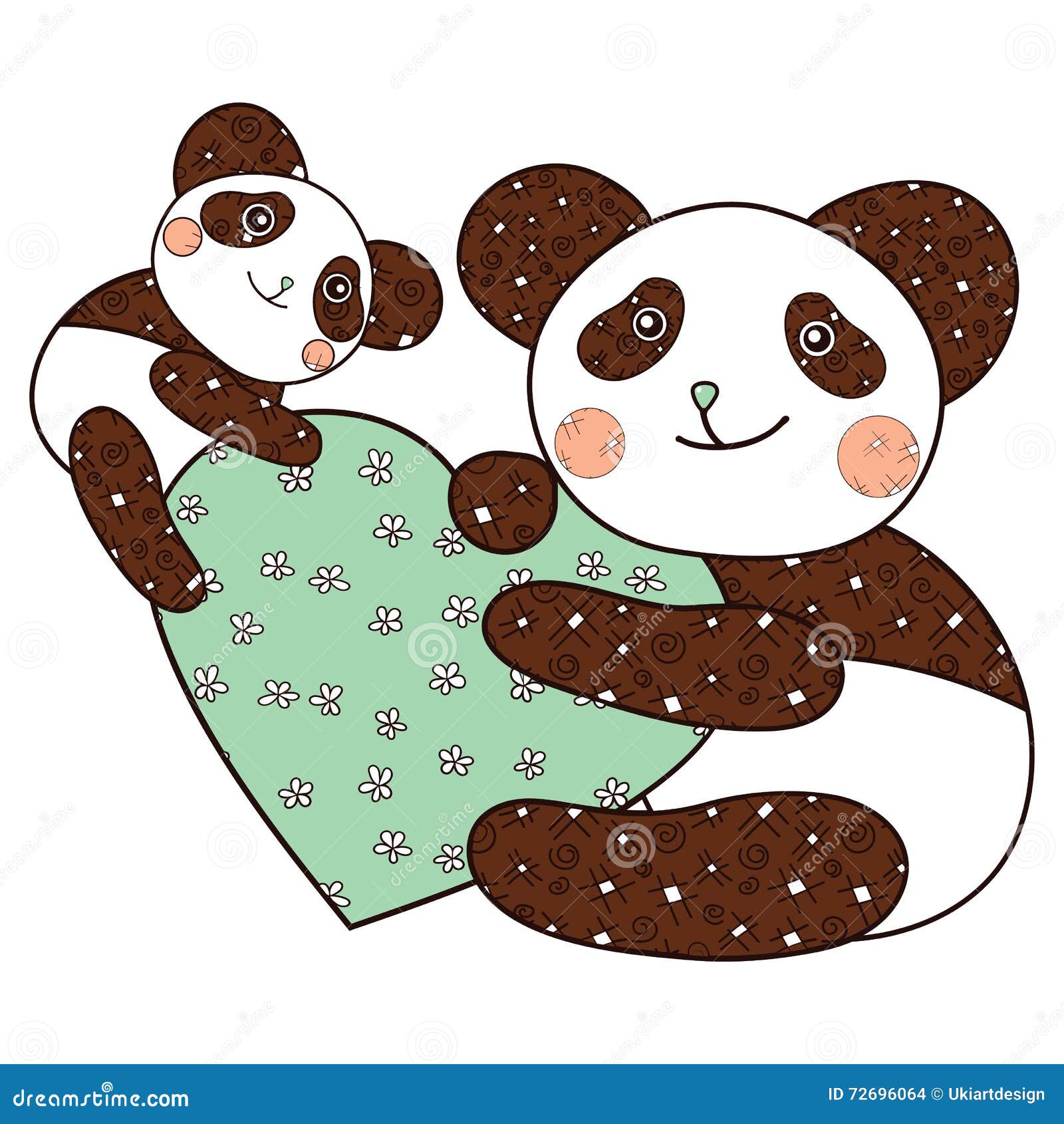 Desenho de Kawaii panda com coração para colorir