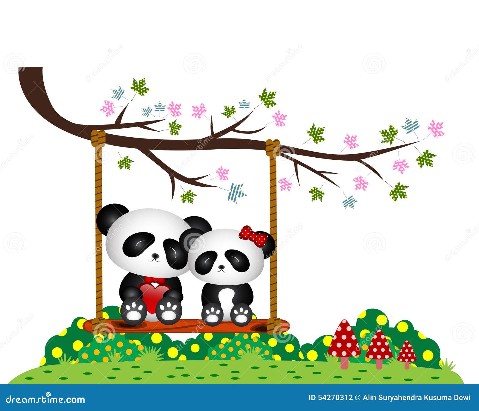 Panda Couple in Love Sitting on a Swing Under a Tree at the Park Stock  Vector - Illustration of cute, graphic: 54270312
