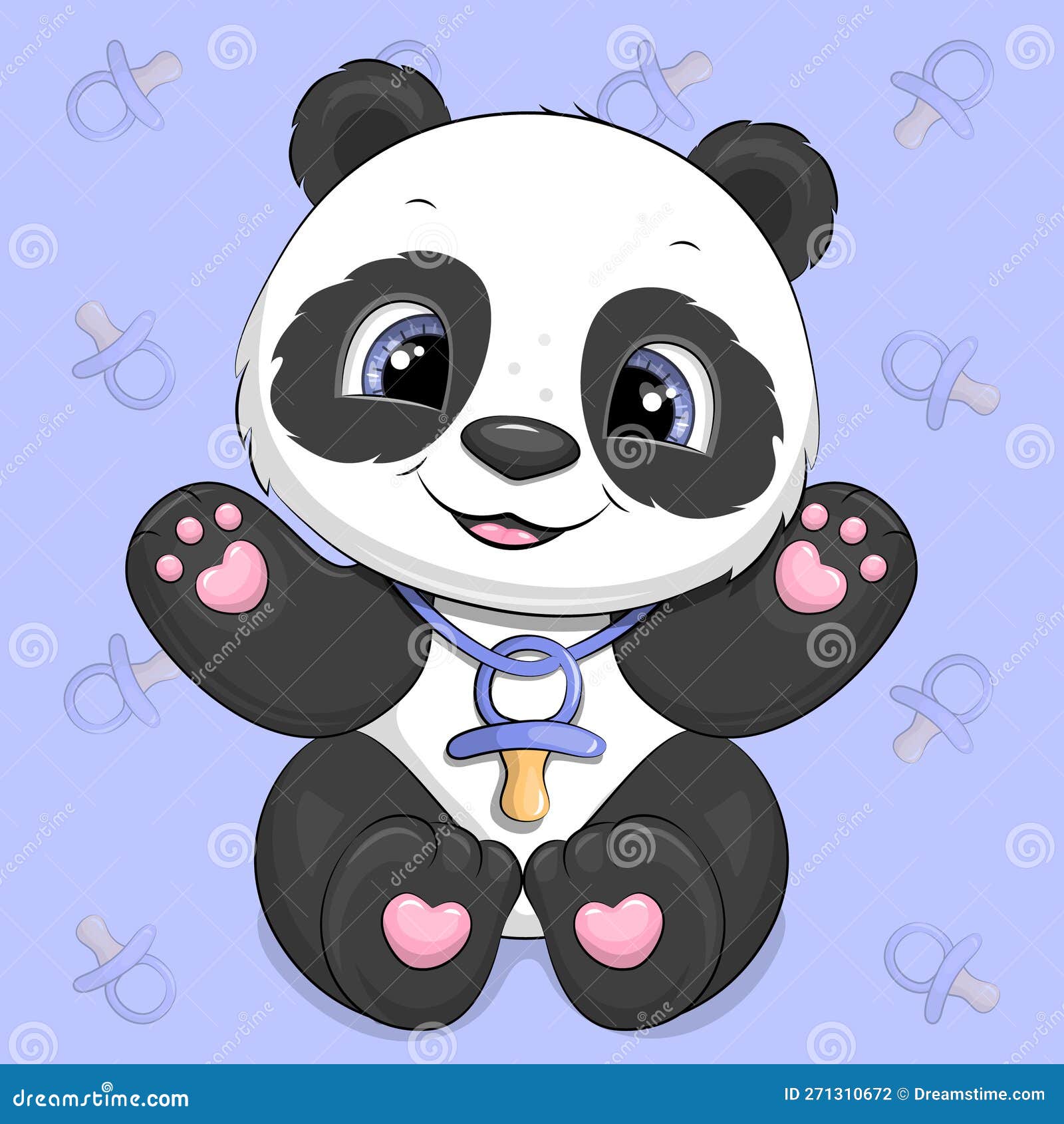 Panda De Bebê De Desenho Animado Fofo Com Pacificador. Ilustração do Vetor  - Ilustração de menina, azul: 271310672