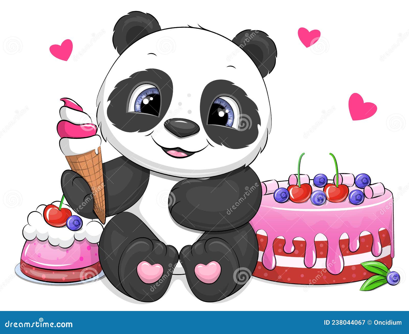 Panda com ilustração de desenho de sorvete