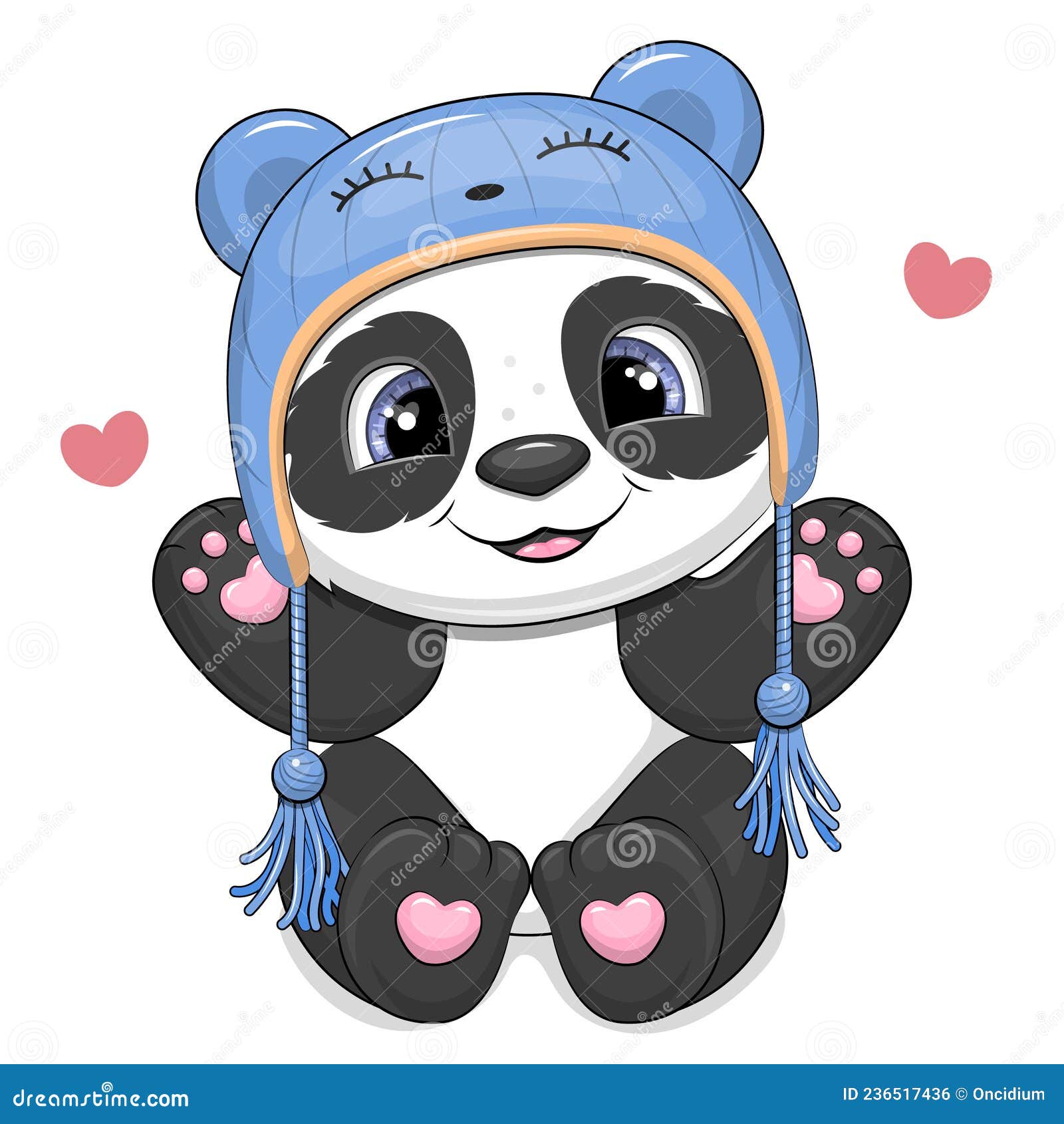 Menina Bonito Da Panda Do Desenho Em Um Fundo Azul Ilustração do