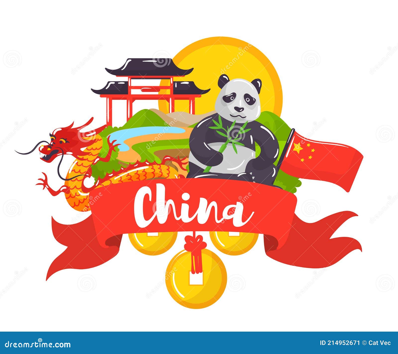 Panda De Design Tradicional De Banner Da China E Ilustração Do