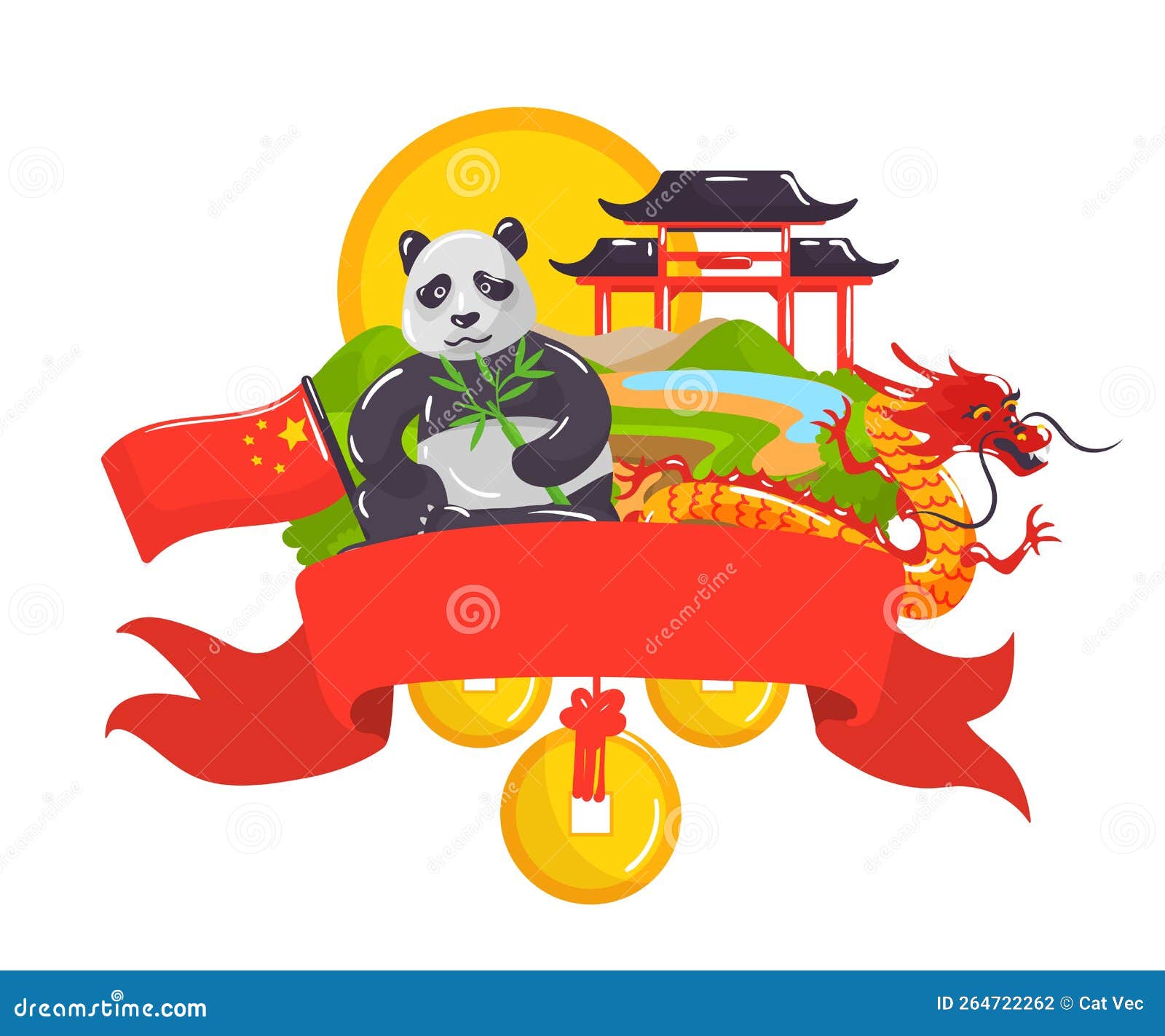 Panda De Design Tradicional De Banner Da China E Ilustração Do