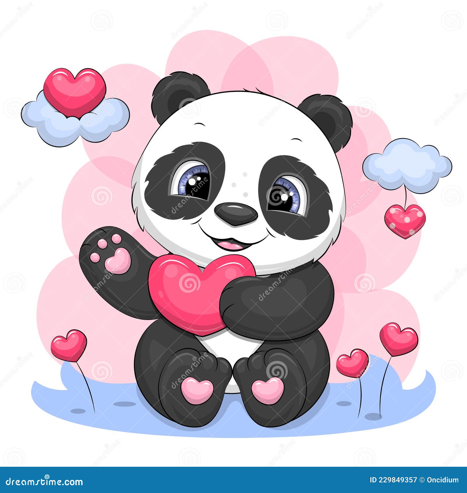 Panda De Dibujos Animados Adorables Con Corazones. Ilustración del Vector - Ilustración de regalo, sentada: 229849357 Panda De Dibujos Animados Adorables Con Corazones. Ilustración del Vector - Ilustración de regalo, sentada: 229849357