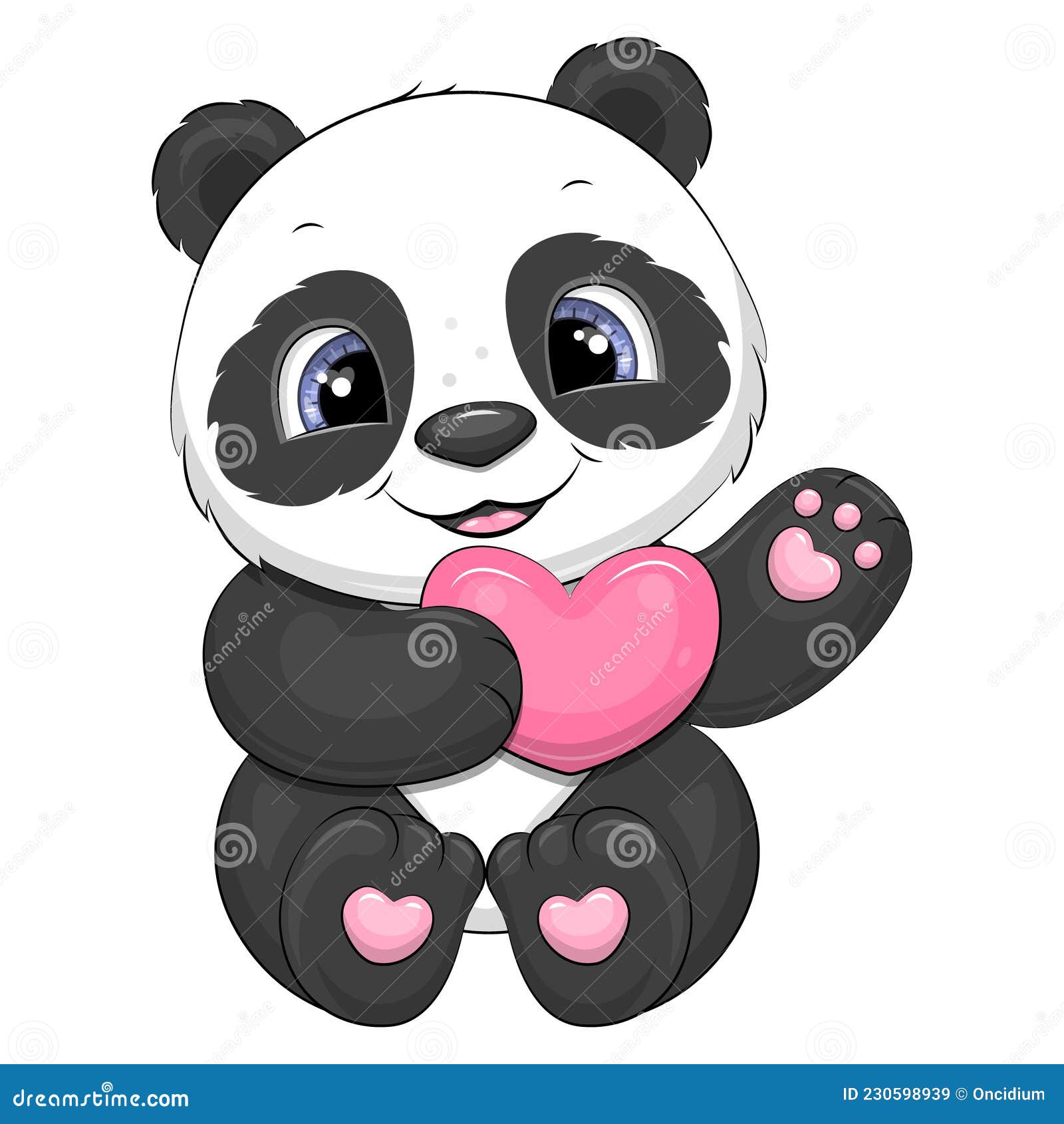 Panda De Dibujos Animados Lindo Con El Corazón Rosa. Ilustración del Vector  - Ilustración de negro, juguete: 230598939