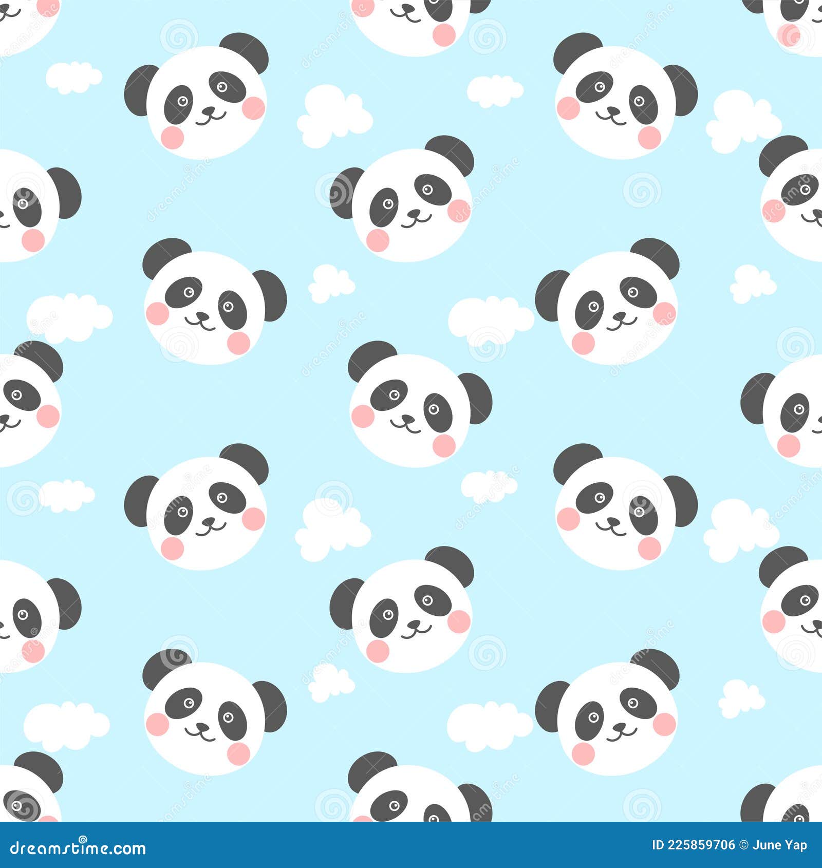 Panda E Padrão Sem Falhas De Nuvem Fofo E Kawaii Ilustração do