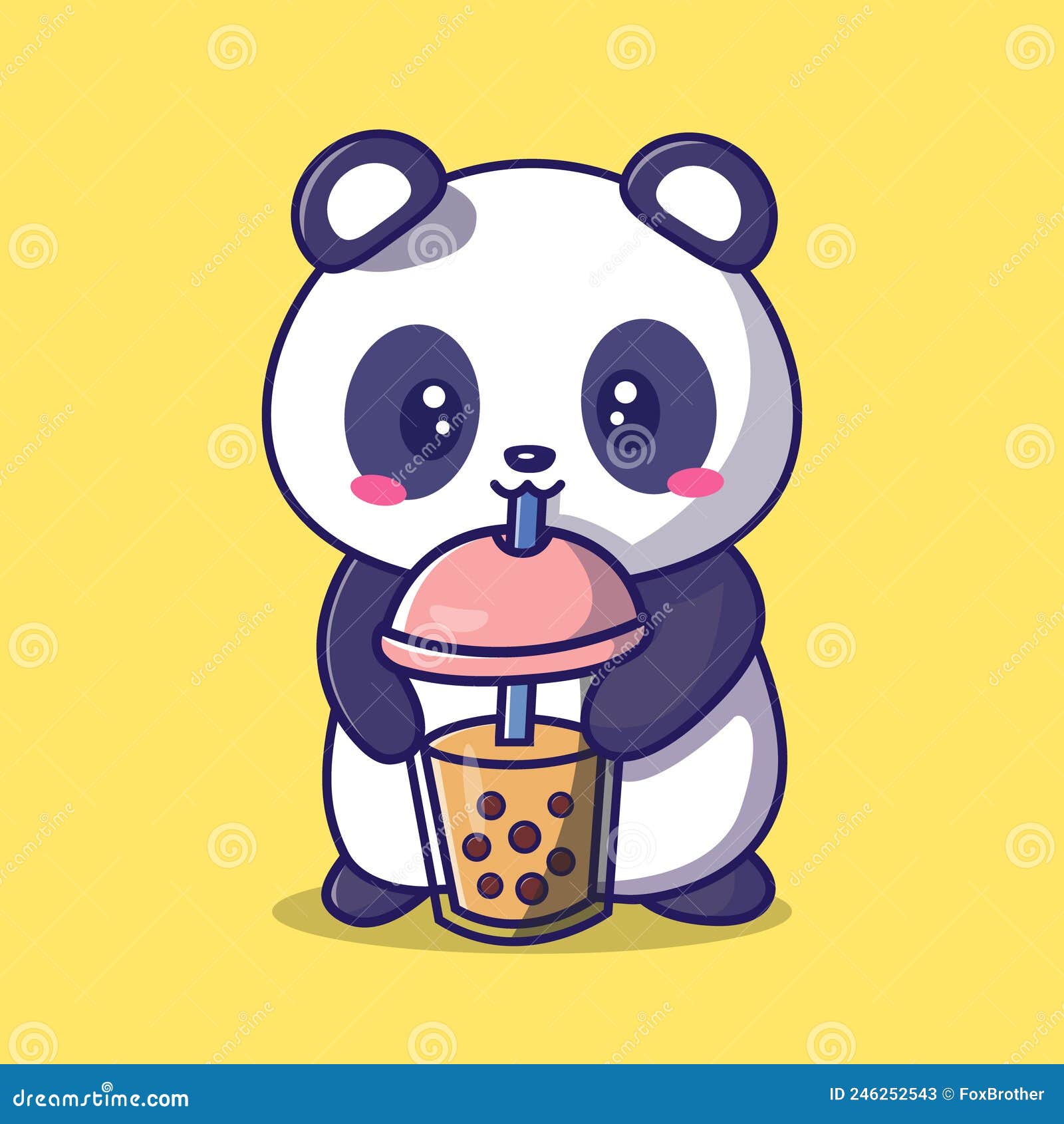 urso panda fofo na xícara bebendo café chá desenho animado teddy