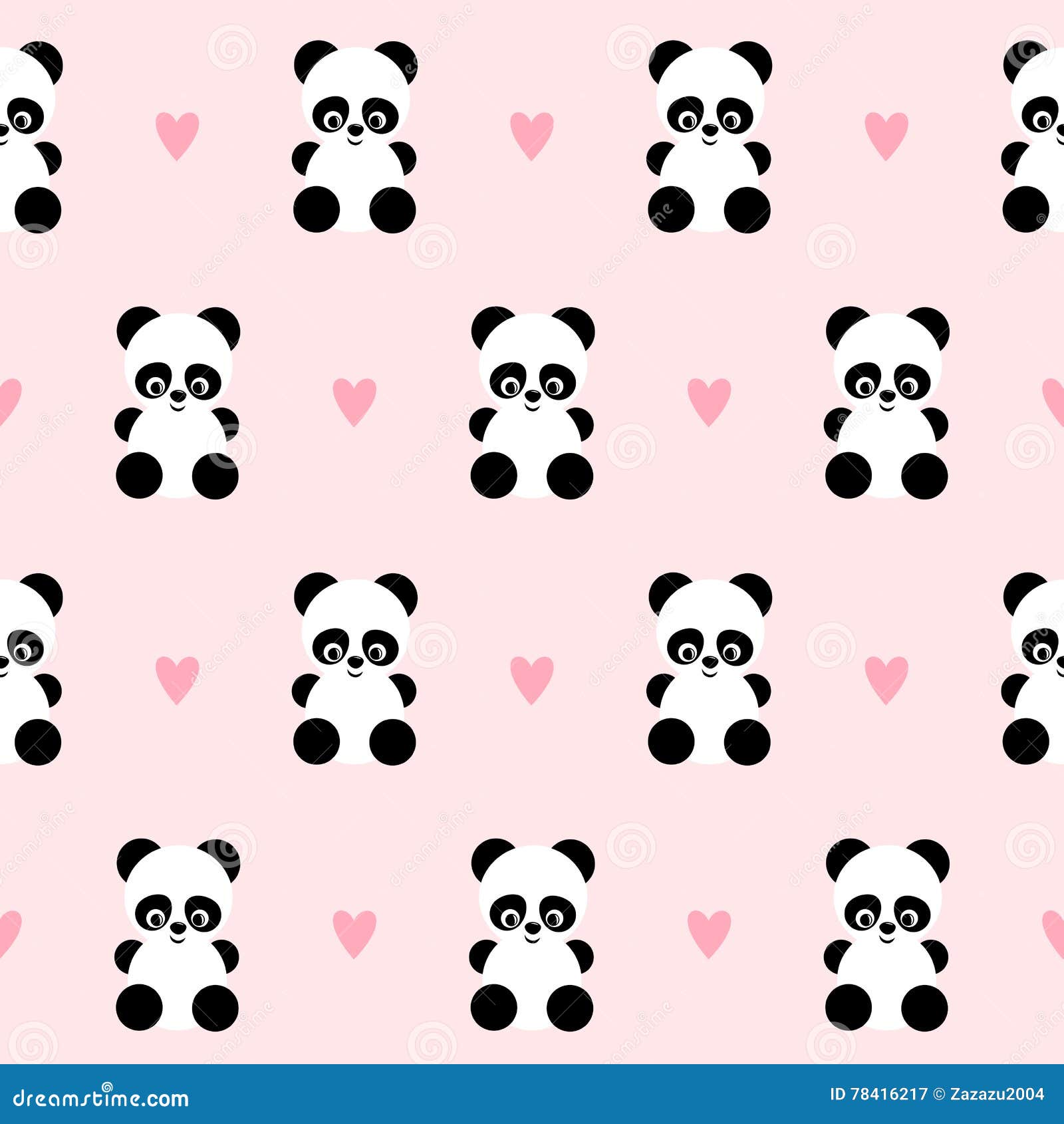  Panda  With Hearts Seamless Pattern On Pink  Background  