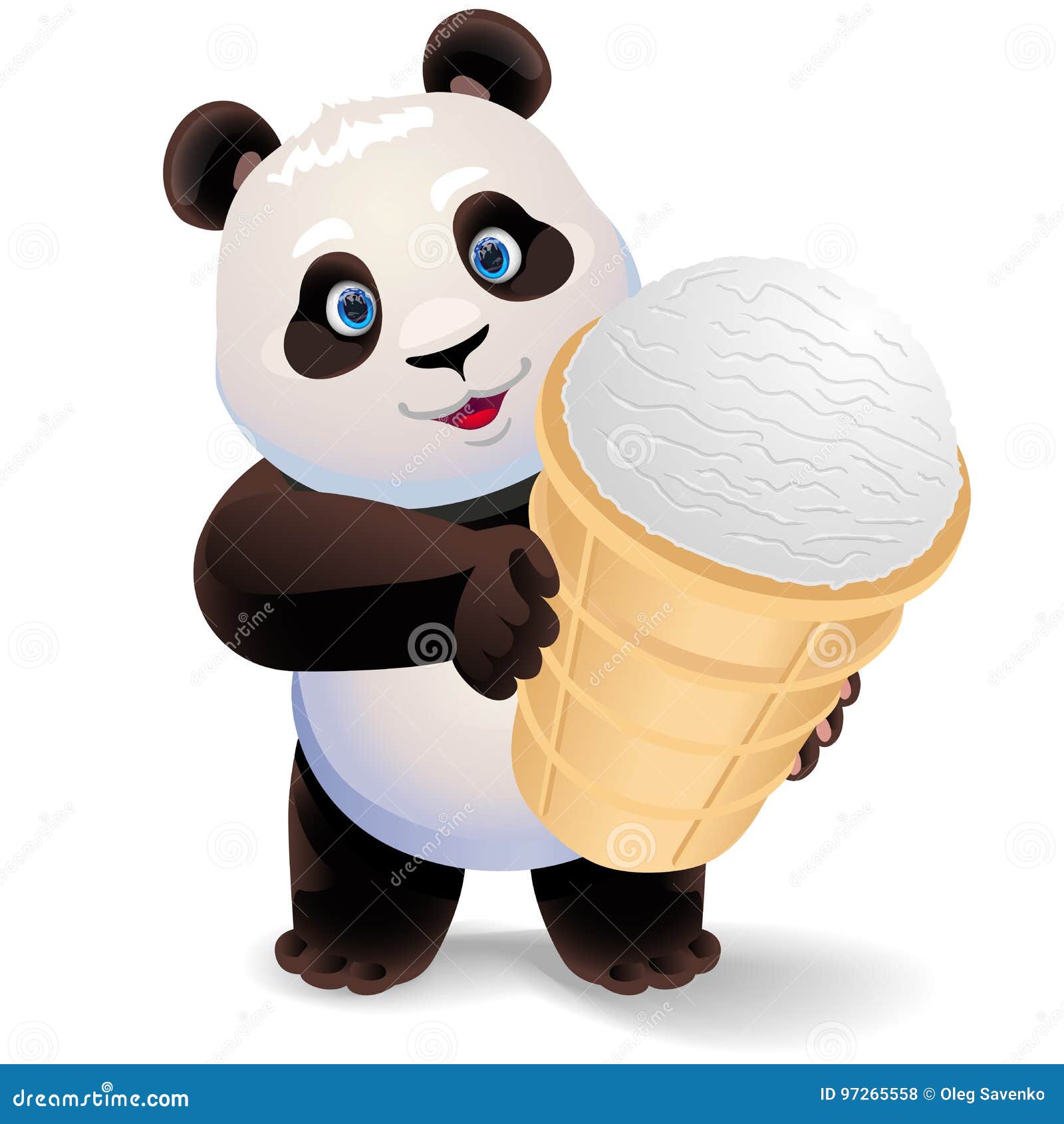 Panda Holding Ice Cream. Vector Clip Art Illustration With Simple