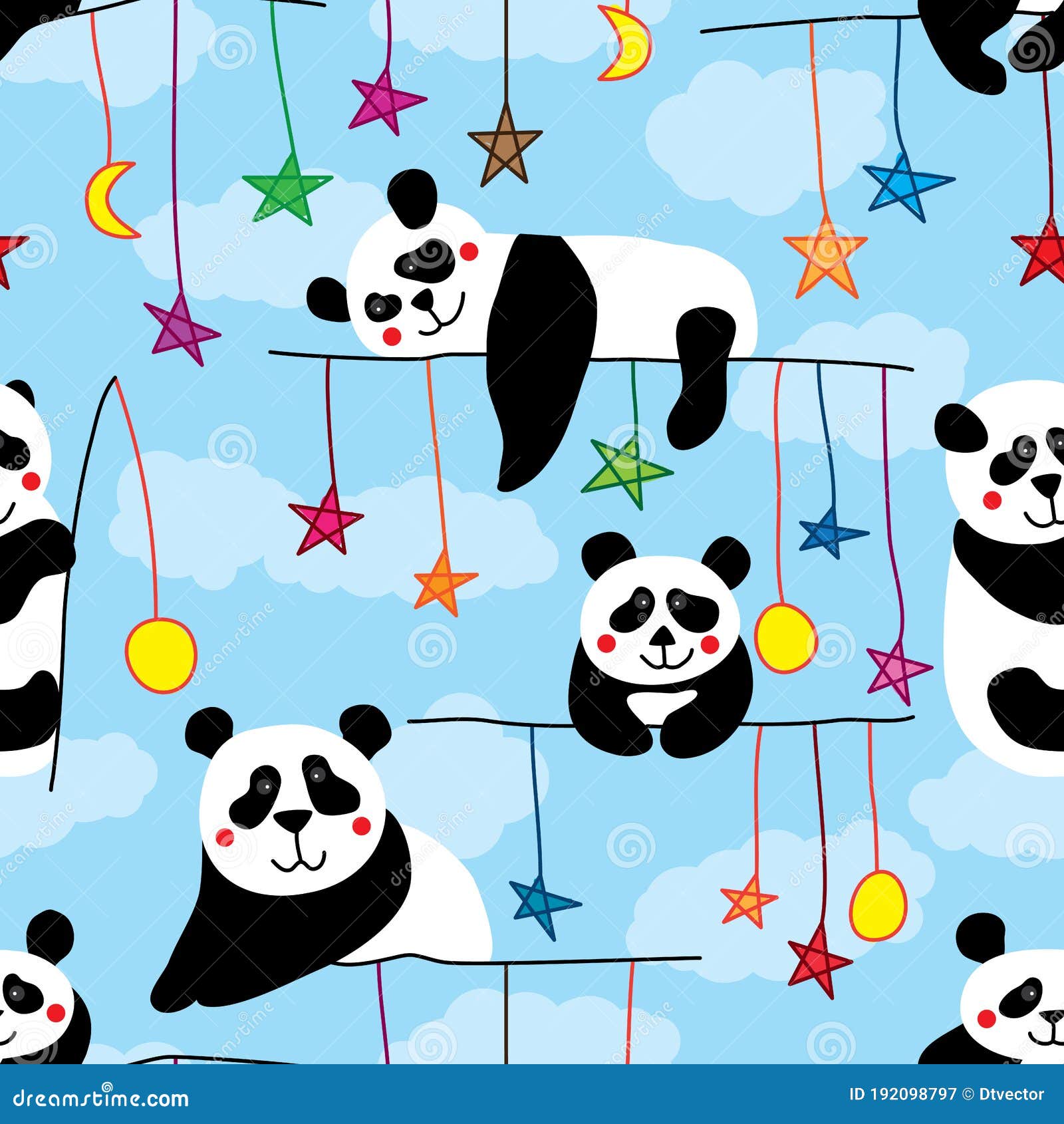 panda lay caught empty sky seamless pattern