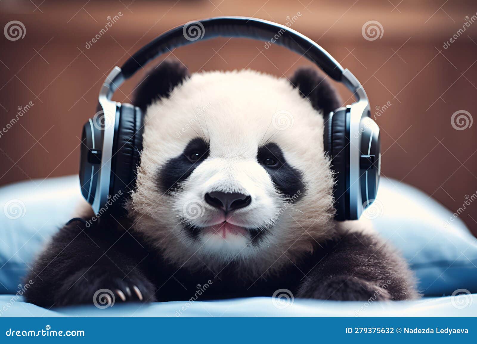 Panda Listening To Music Using Headphones. Generative AI Stock Photo ...