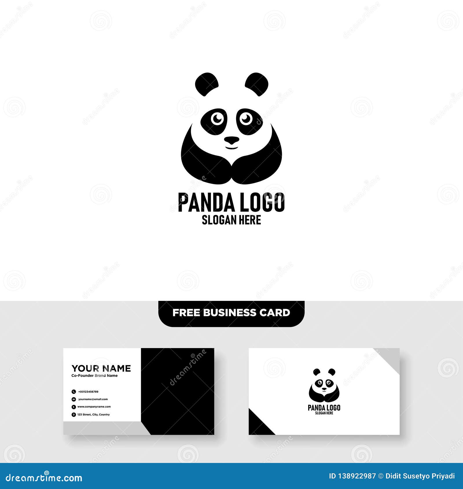 panda logo  template, free business card mockup