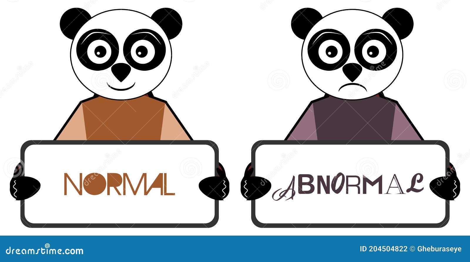 panda with normal and abnormal placards, concept, characters, .