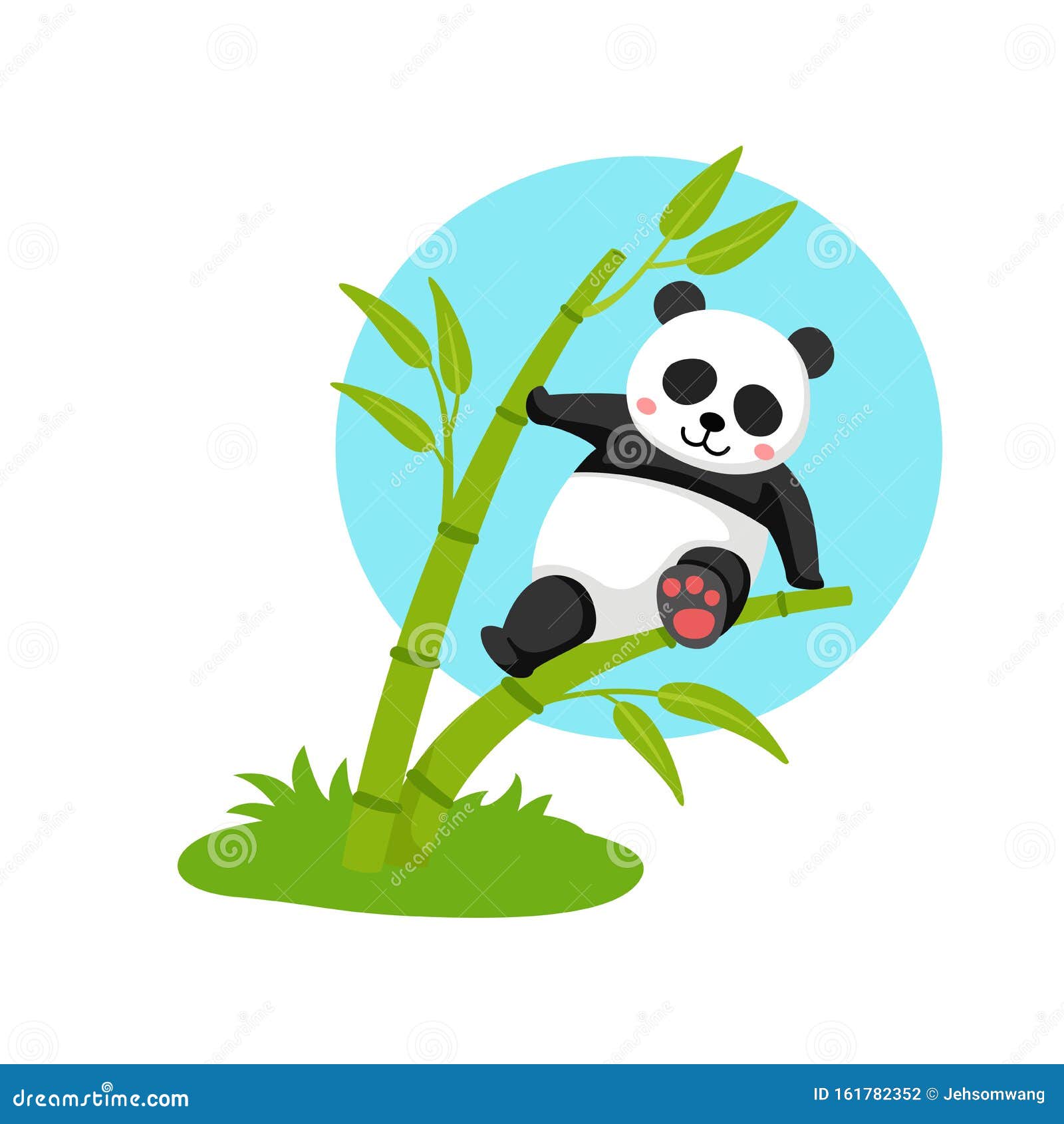 Desenho Animado Panda Pendurado Em Um Galho Vetor Ilustração