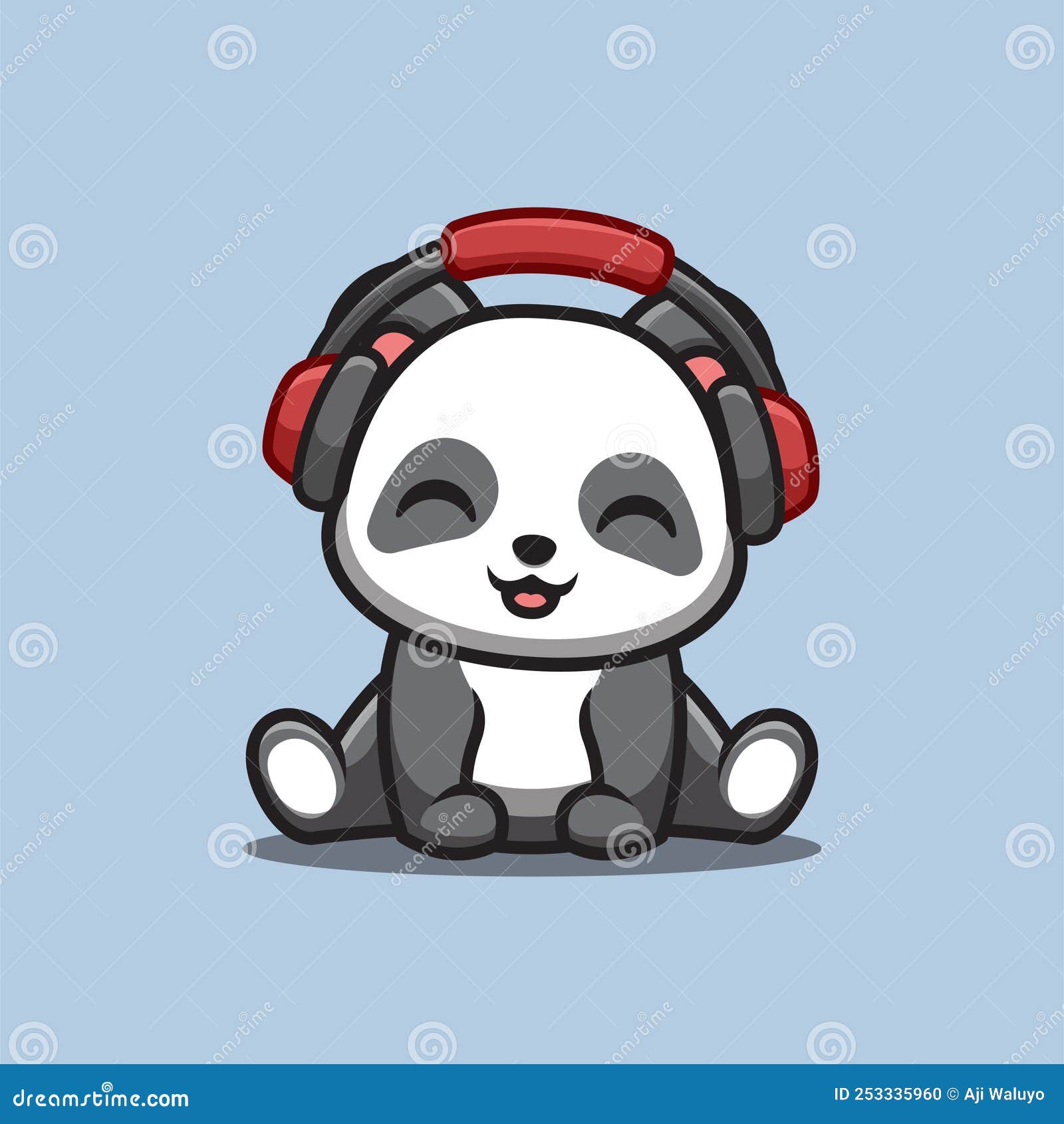 Panda Sitting Hearing Music Cute Creative Kawaii Cartoon Mascot Logo ...