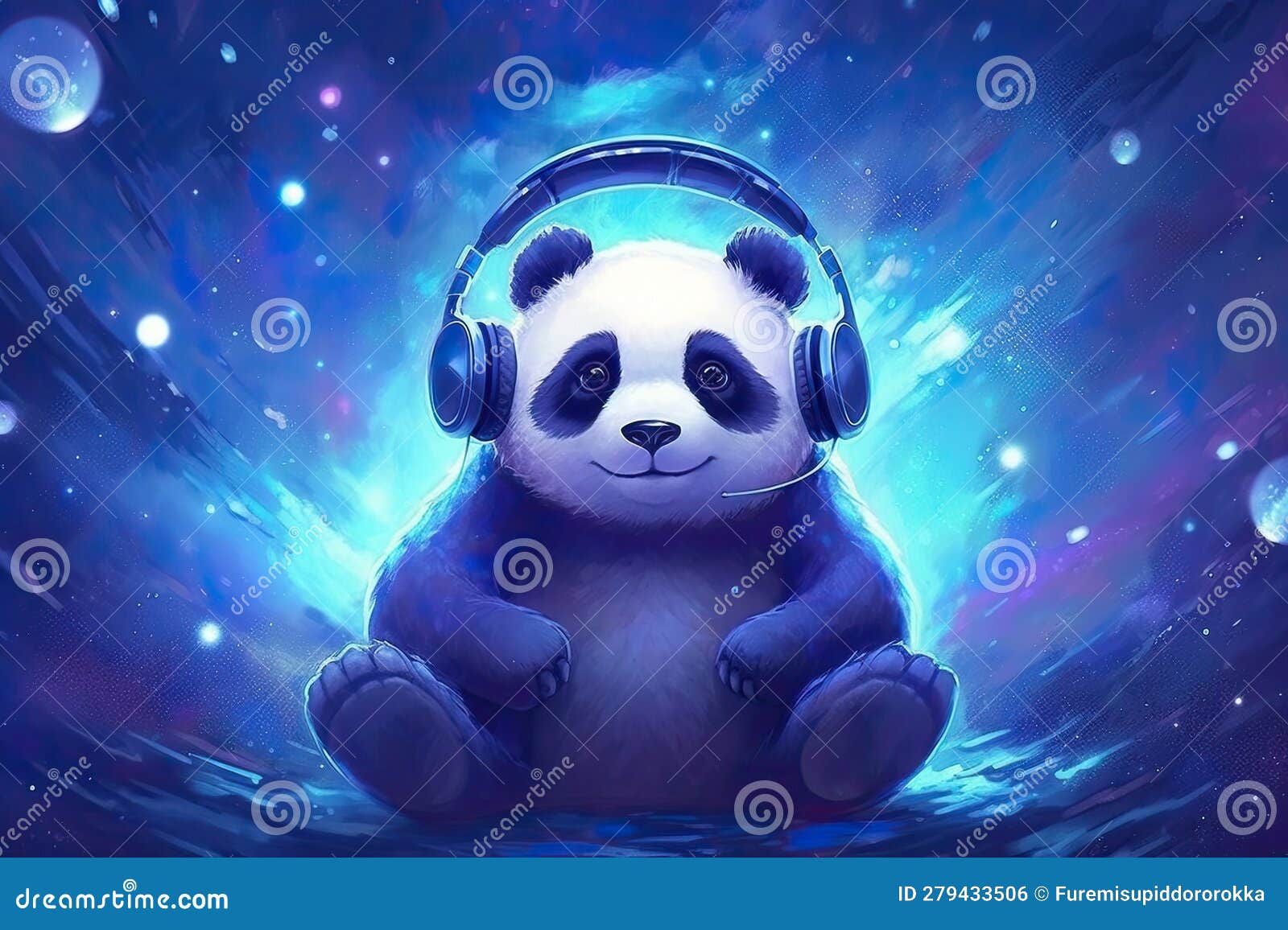 Panda Sitting Under a Starry Night Sky. Dark Blues and Purples for the ...