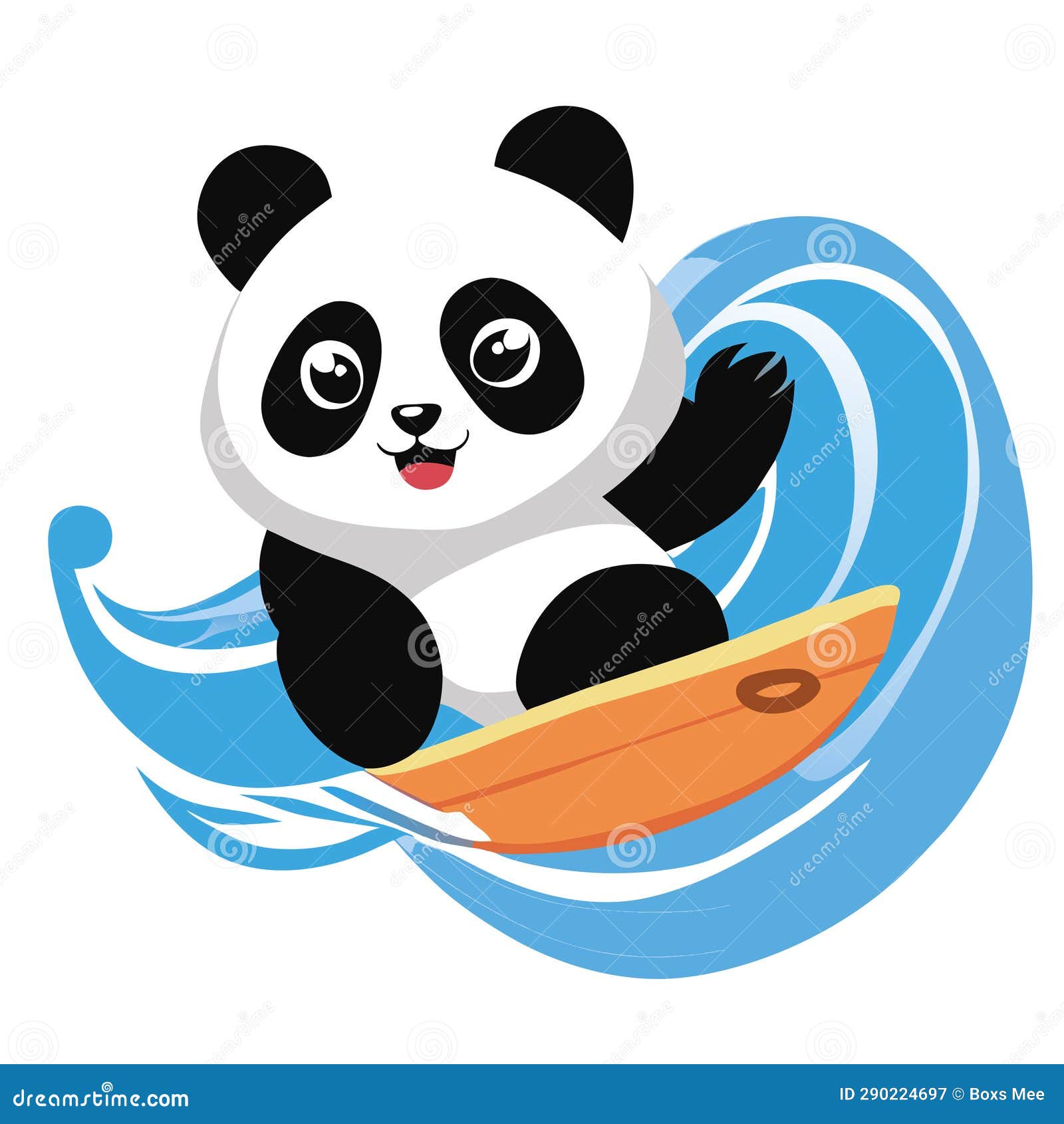 Panda Surfing On The Wave Vector Illustration In Cartoon Style Stock