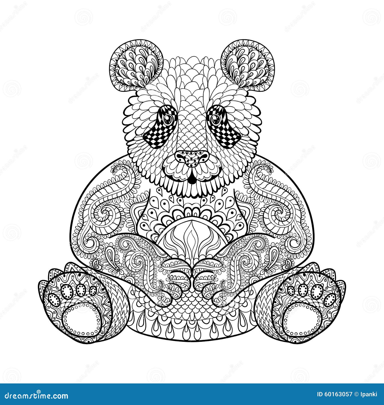 Panda tribale disegnato a mano totem animale per la pagina adulta di coloritura Fotografia Stock