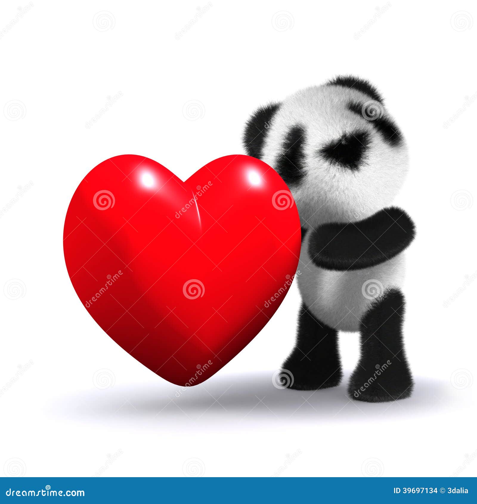 Pandan 3d kelar hjärta. 3d framför av behandla som ett barn pandan som kelar en röd hjärta