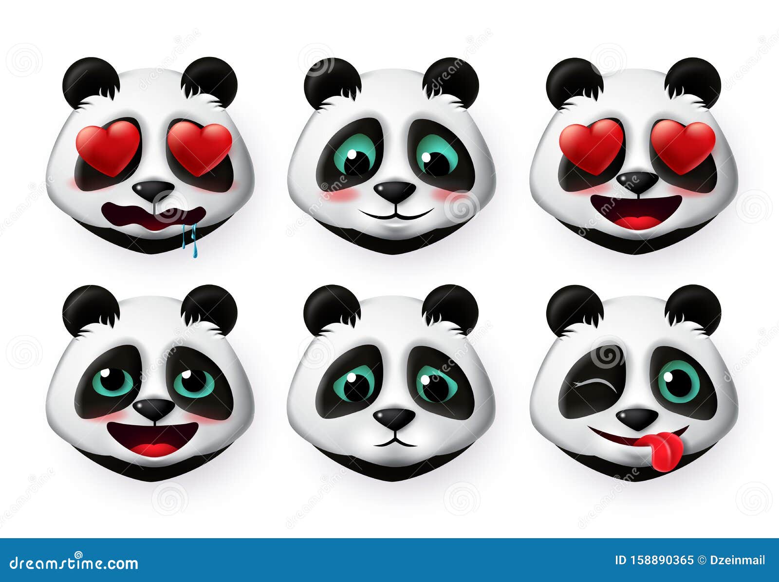 pandas emojis and bear emoticons  set. panda bear head face emoji like shy and inlove cute expressions.