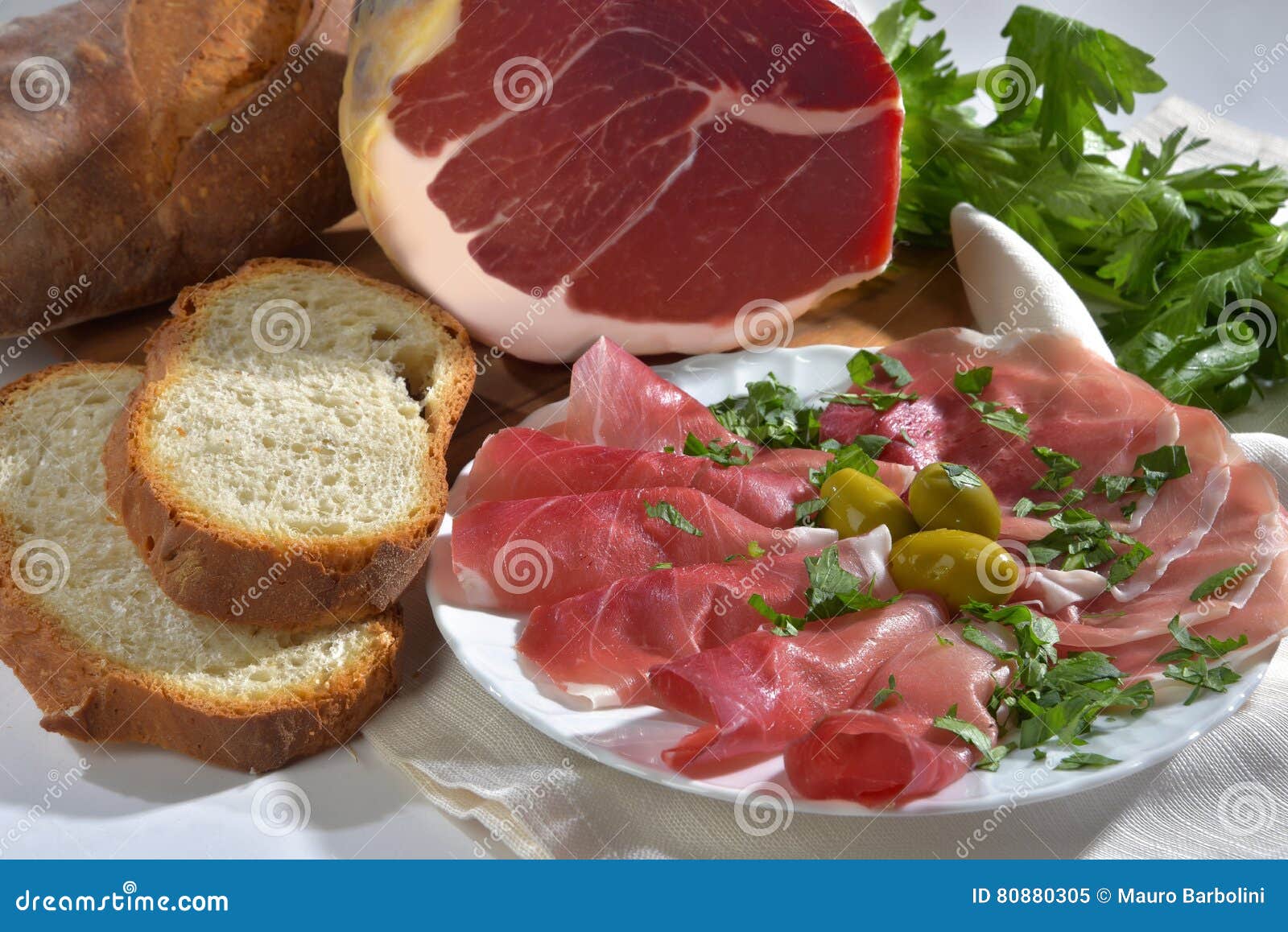 Pane E Prosciutto in Un Piatto Stock Image Image of romagna, cutting