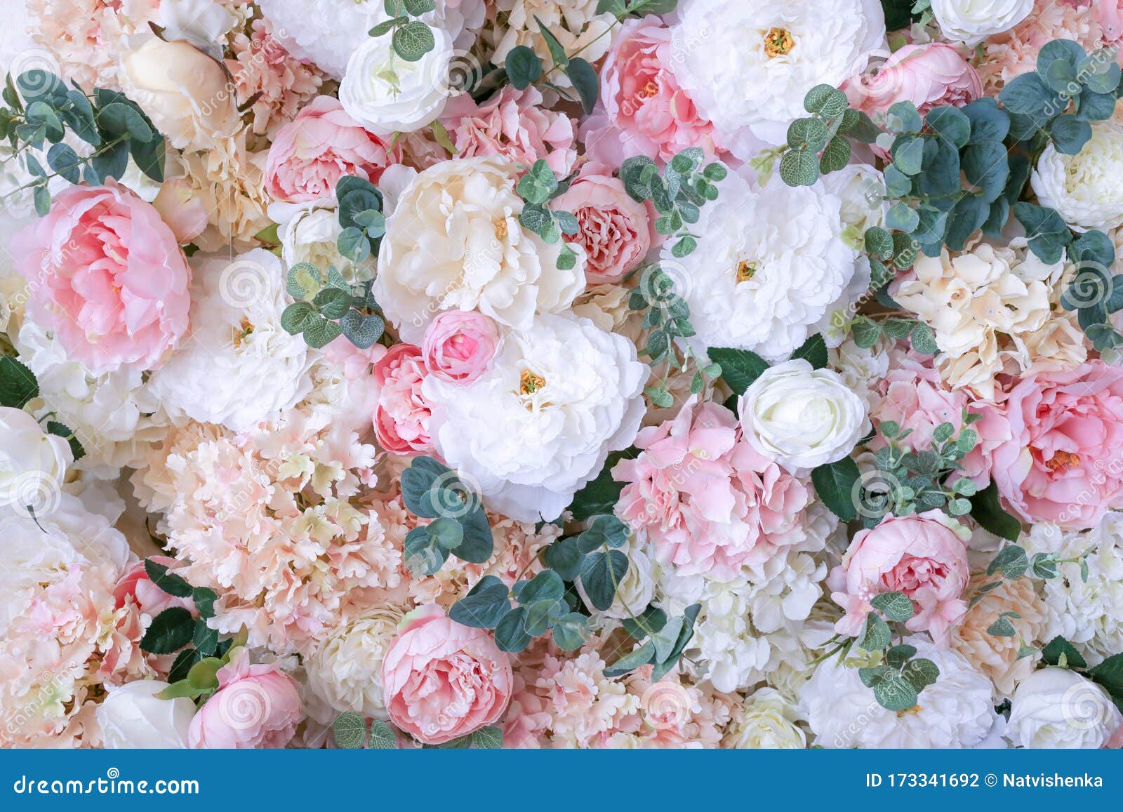 Panel De Fondo De Flores Peonías, Rosas Y Eucalipto Foto de archivo -  Imagen de floral, planta: 173341692