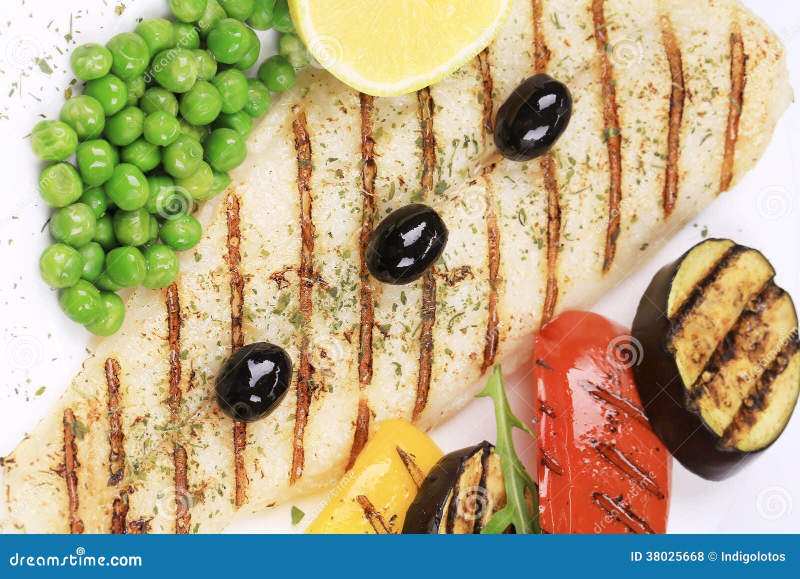Pangasius Fillet Grilled with Vegetables. Stock Photo Image of grill