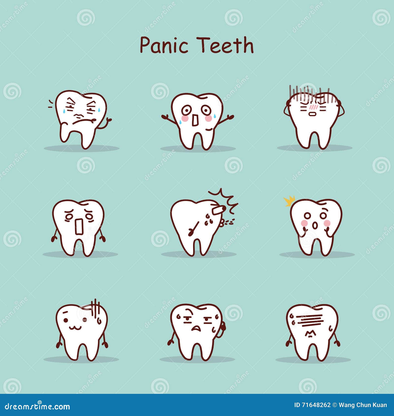 Panic cartoon tooth set stock vector. Illustration of dentistry 71648262