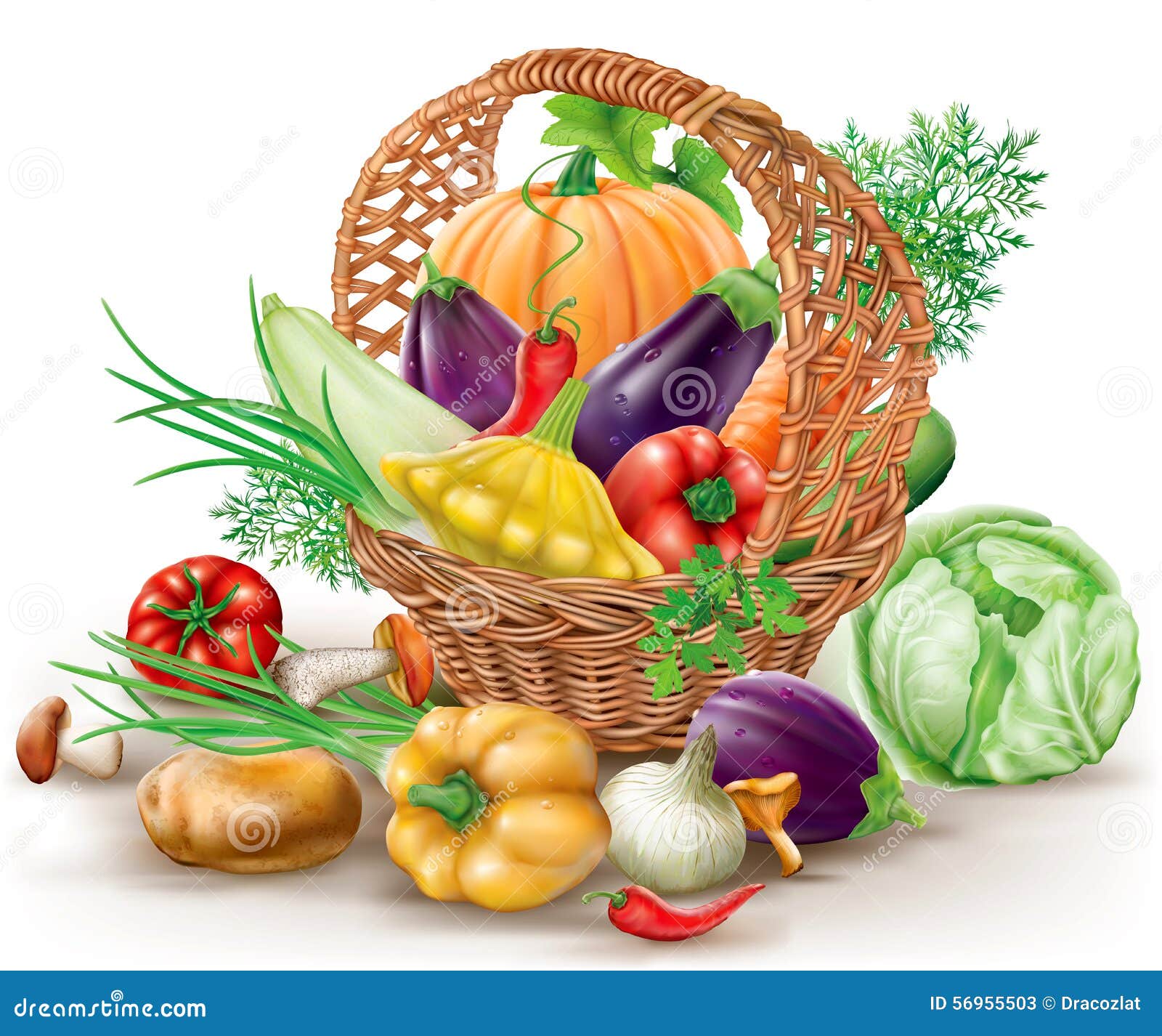 Panier avec des légumes illustration de vecteur. Illustration du oignon