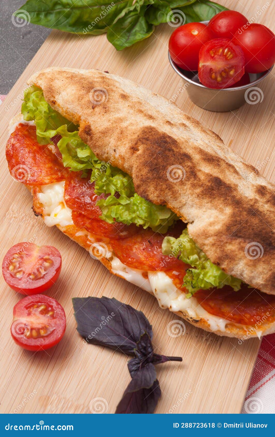 Panini with Pepperoni Mozzarella and Cream Cheese Stock Photo Image