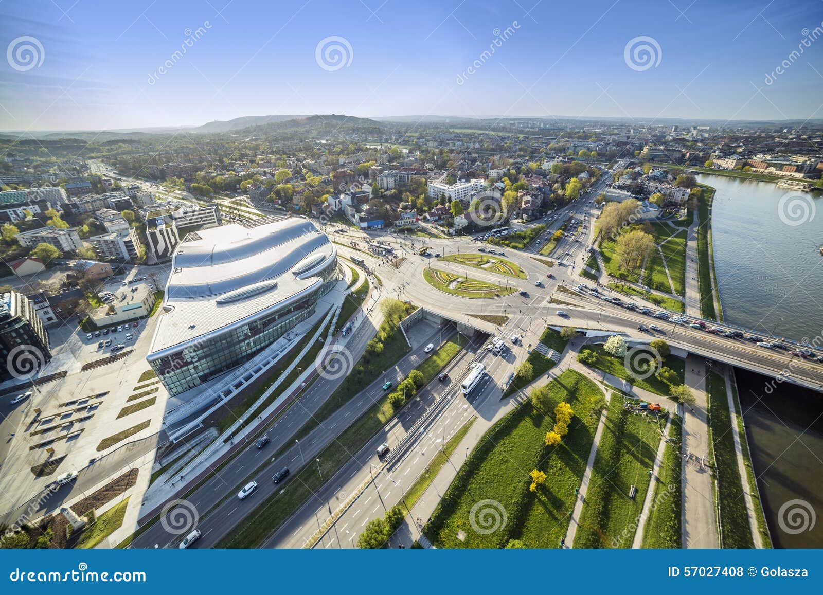 panorama from above of modern part of krakow