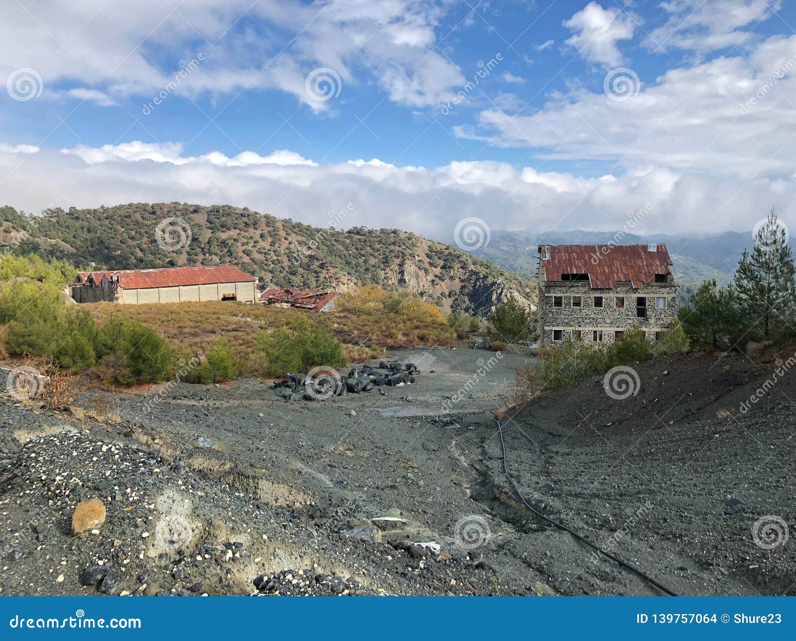 panorama of amiantos abandoned asbestos mine with signs of ongoing deforestation as part of biodiversity conservation in