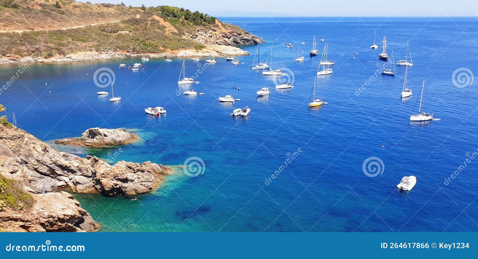 panorama of the azure sea and boats near barbarossa beach