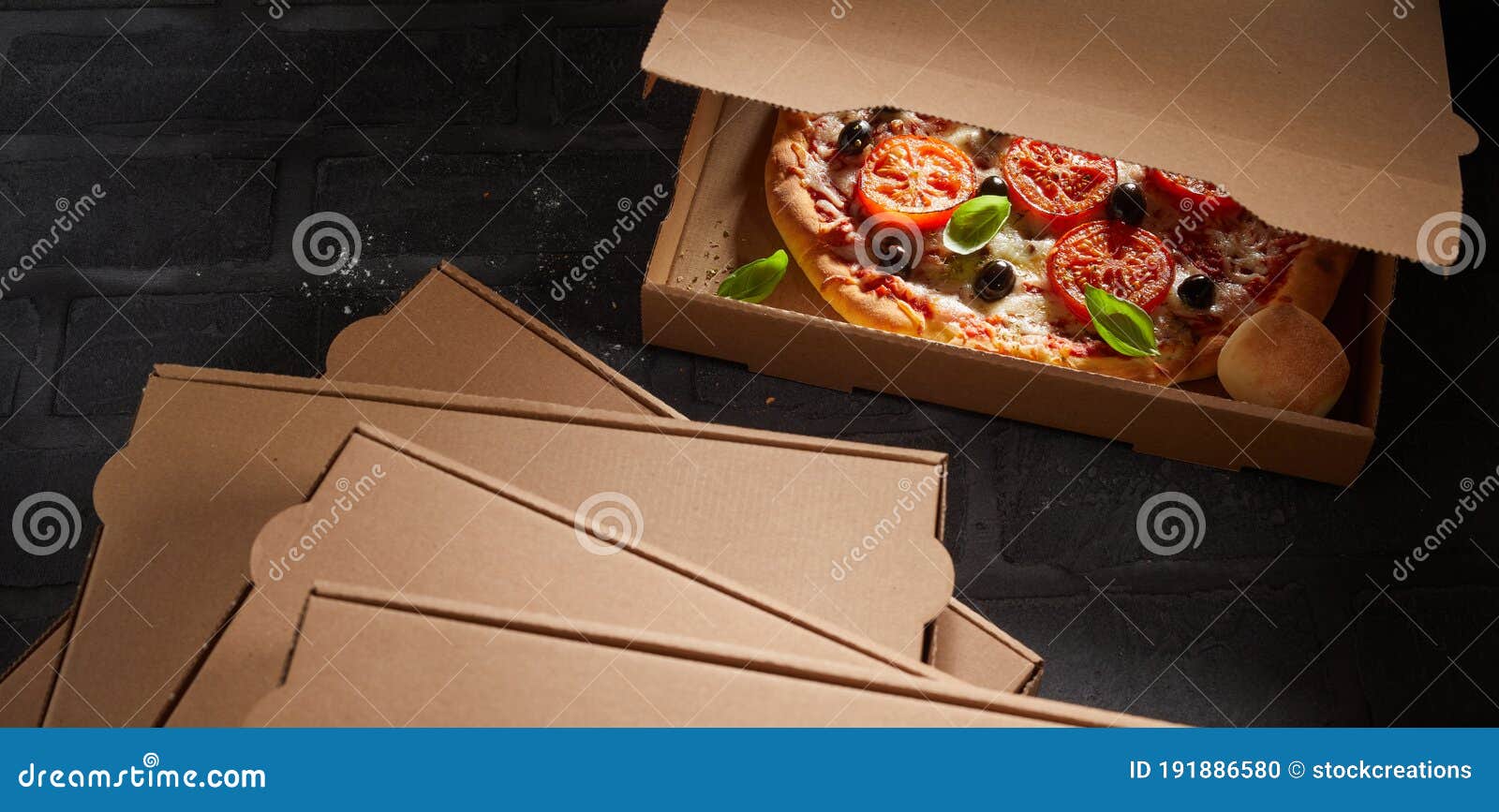 panorama banner with italian pizzas in boxes