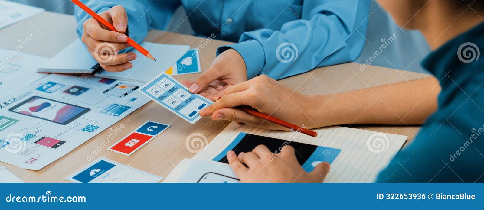panorama banner of startup company employee planning on user interface. synergic
