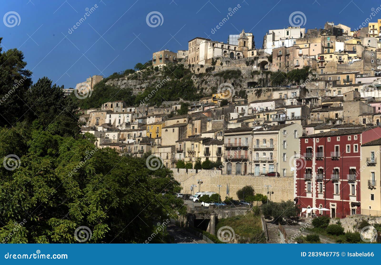 panorama of baroque city upper ragusa, sicilia, italy