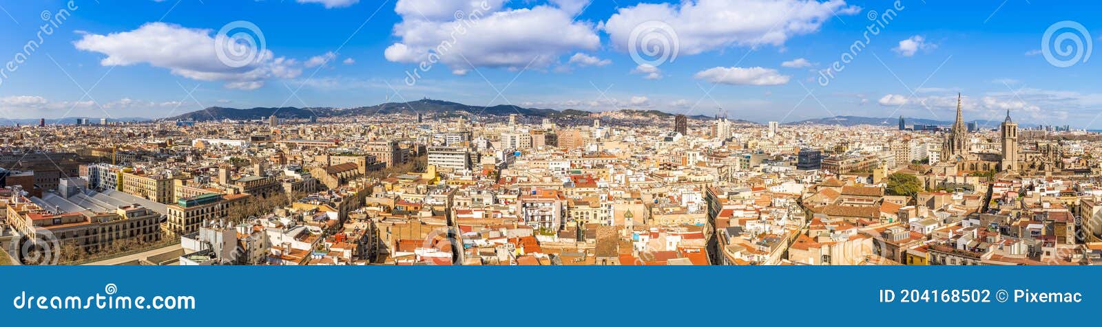 panorama from the basilica of santa maria del pi in central barcelona, catalonia, spain