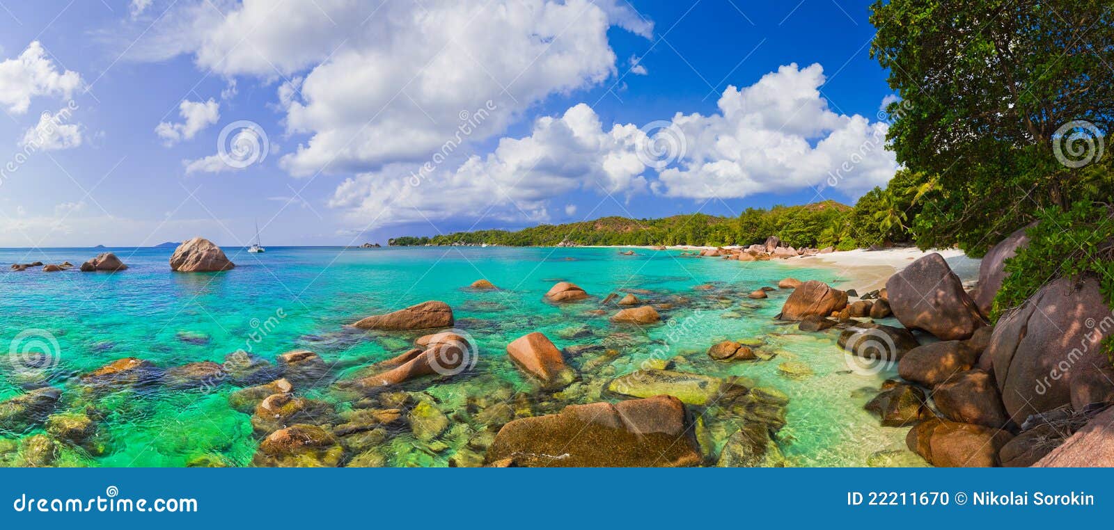 Panorama of Beach Anse Lazio at Seychelles Stock Photo - Image of ocean ...