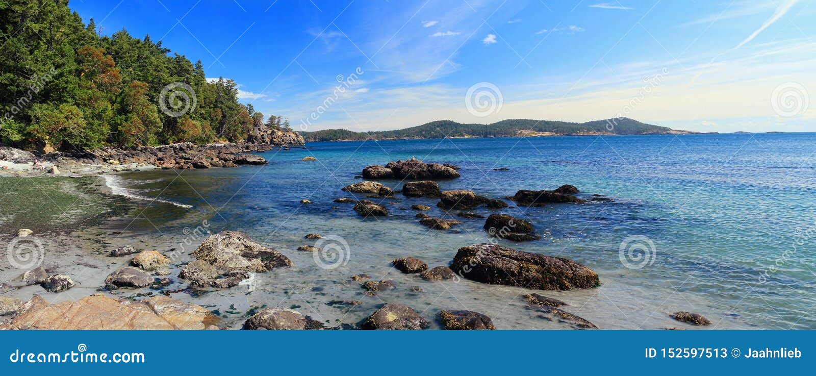 vancouver island landscape panorama of becher bay, east sooke park, british columbia