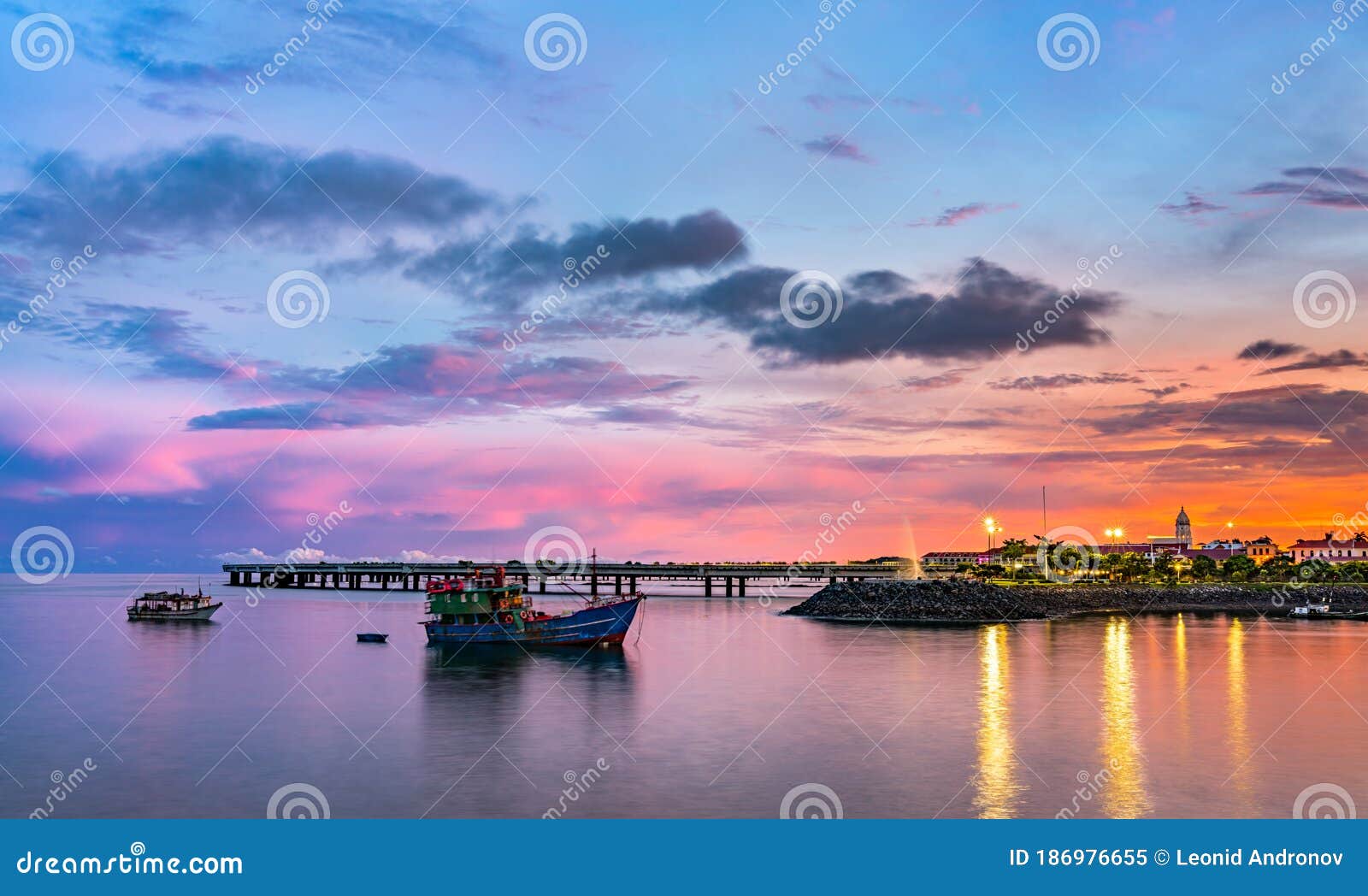 casco viejo, the historic district of panama city at sunset