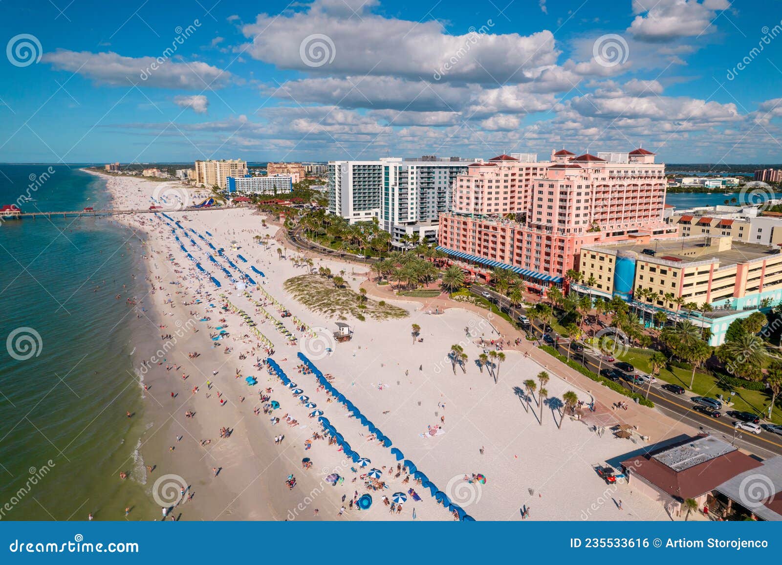 panorama of city clearwater beach fl. summer vacations in florida. beautiful view on hotels and resorts on island.
