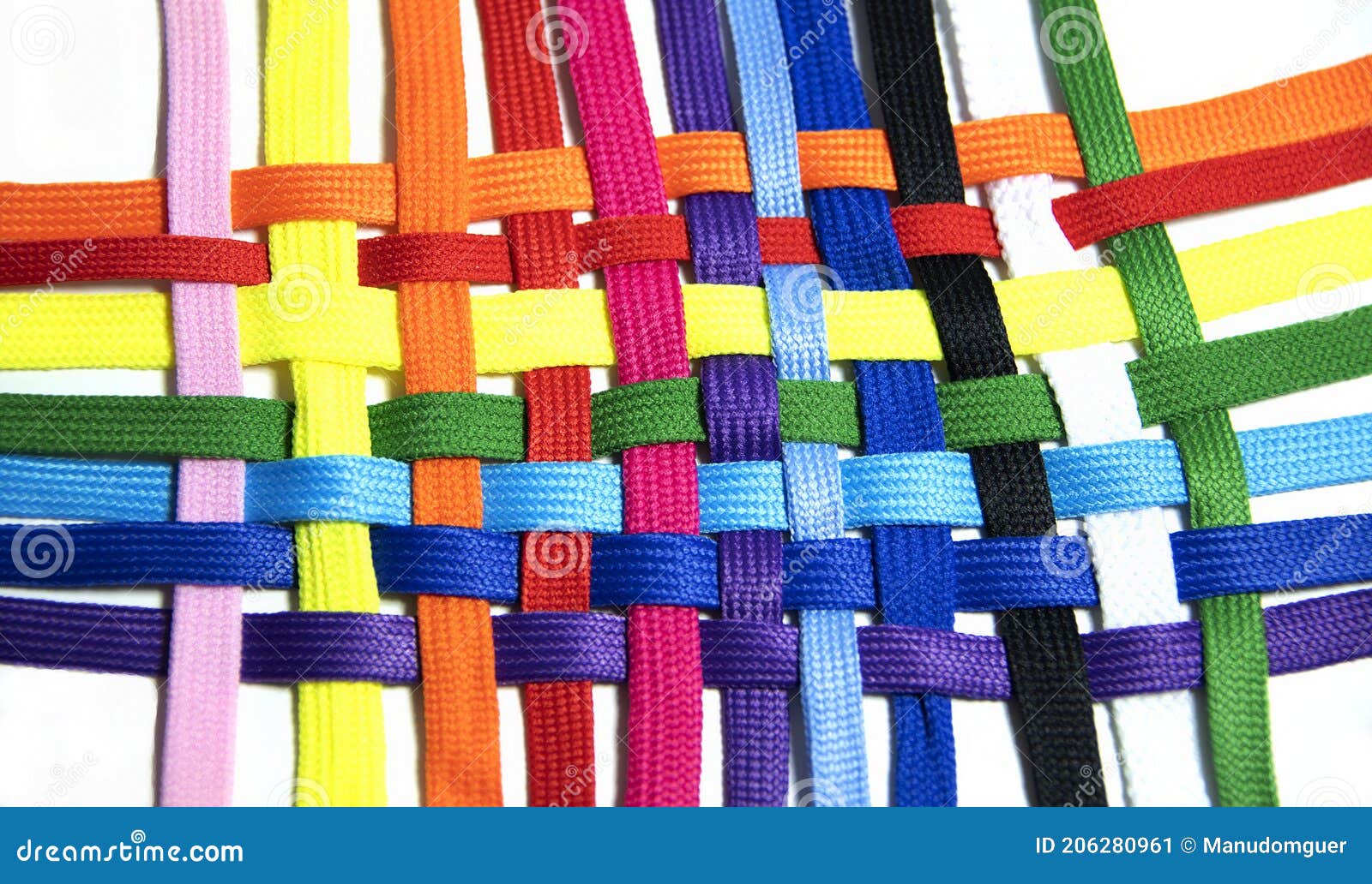 panorama, colorful ropes are connected, cooperation and cohesion