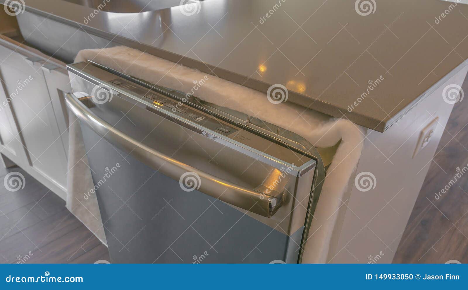 Panorama Dishwasher And Sink On A Kitchen Island With Glossy