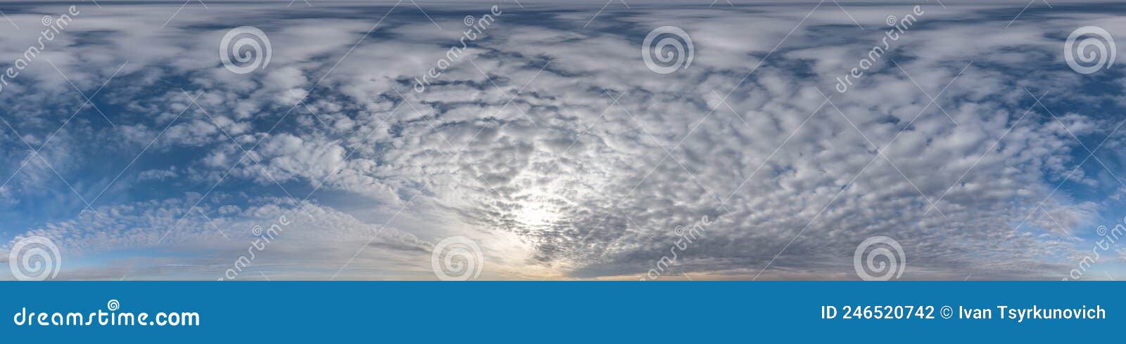 céu azul hdr 360 panorama com lindas nuvens brancas em projeção