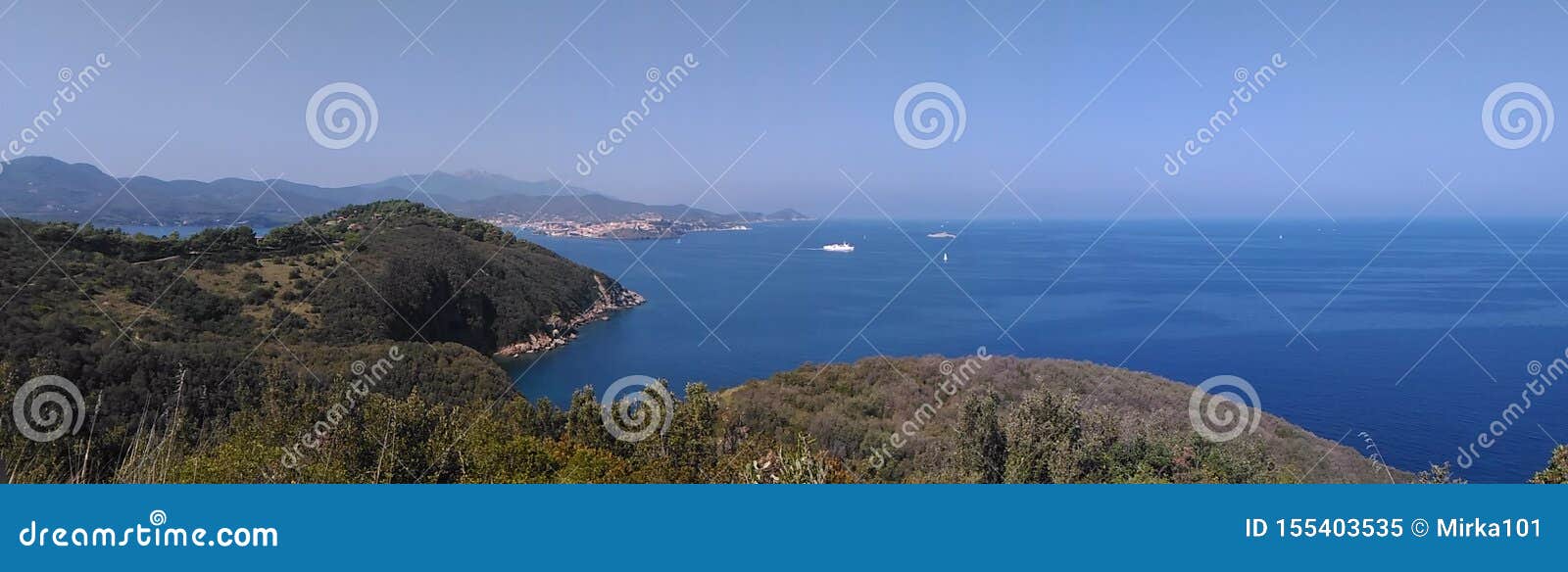 Panorama on Elba Island with Blue Sea and Light Blue Sky Stock Image ...