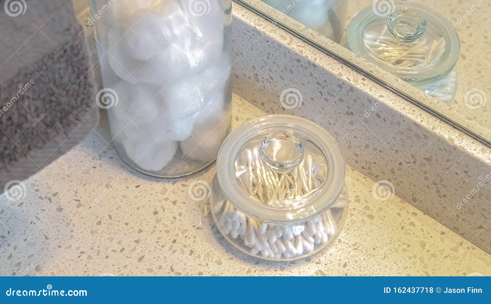 Panorama Frame Close Up Of Cotton Tips In Glass Jars On Vanity Stock Photo Image Of Clean Long 162437718