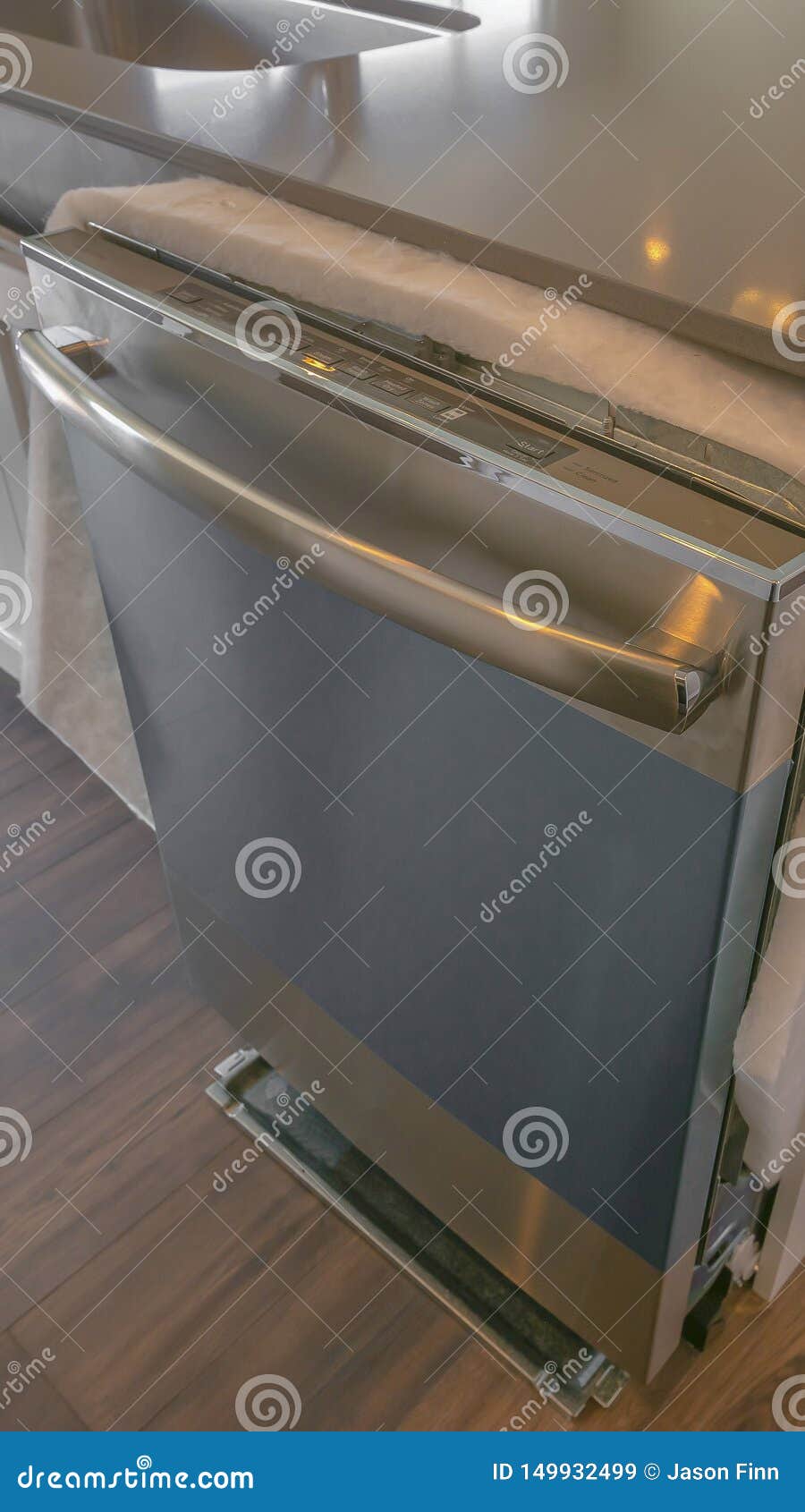 Panorama Frame Dishwasher And Sink On A Kitchen Island With Glossy