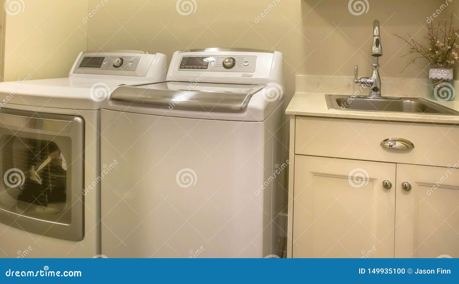 Panorama Frame Washing Machine And Dryer Inside The Laundry Room