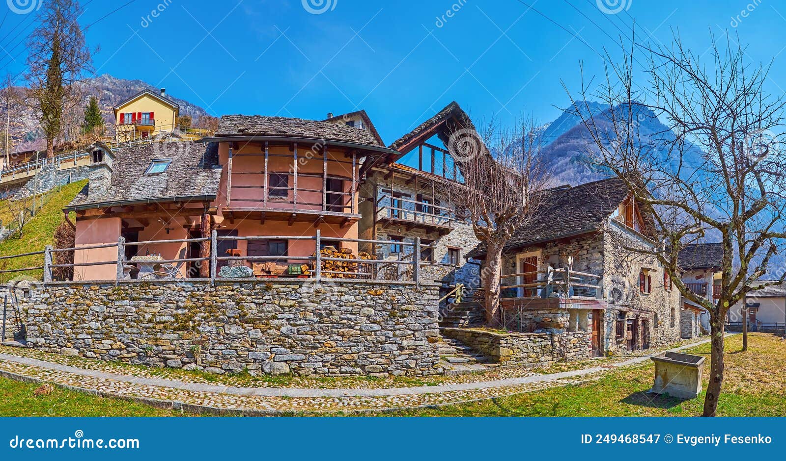 panorama of frasco housing, valle verzasca, switzerland